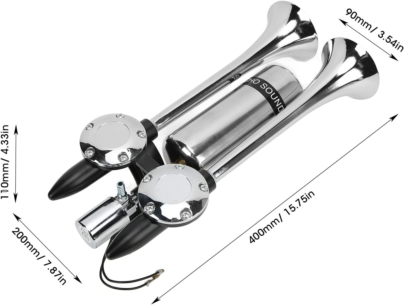 Air Horn, Dual Trumpet Super Loud 300Db Electric Horn Zinc Alloy 0.5Mpa-0.8Mpa Operating Air Pressure Easy to Install Air Train Horn Kit for 12V/24V Vehicles Car Truck Lorry Boat Van Train image number 6
