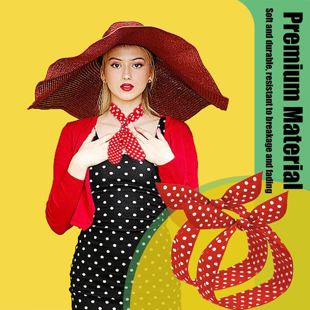 TRKETK Pack of 4 Hair Accessories with Polka Dots, Polka Dot Headbands Headbands with Adjustable Wire, Vintage Hair Band in Classic Red and Black, Hair Accessories for Girls and Women image number 3