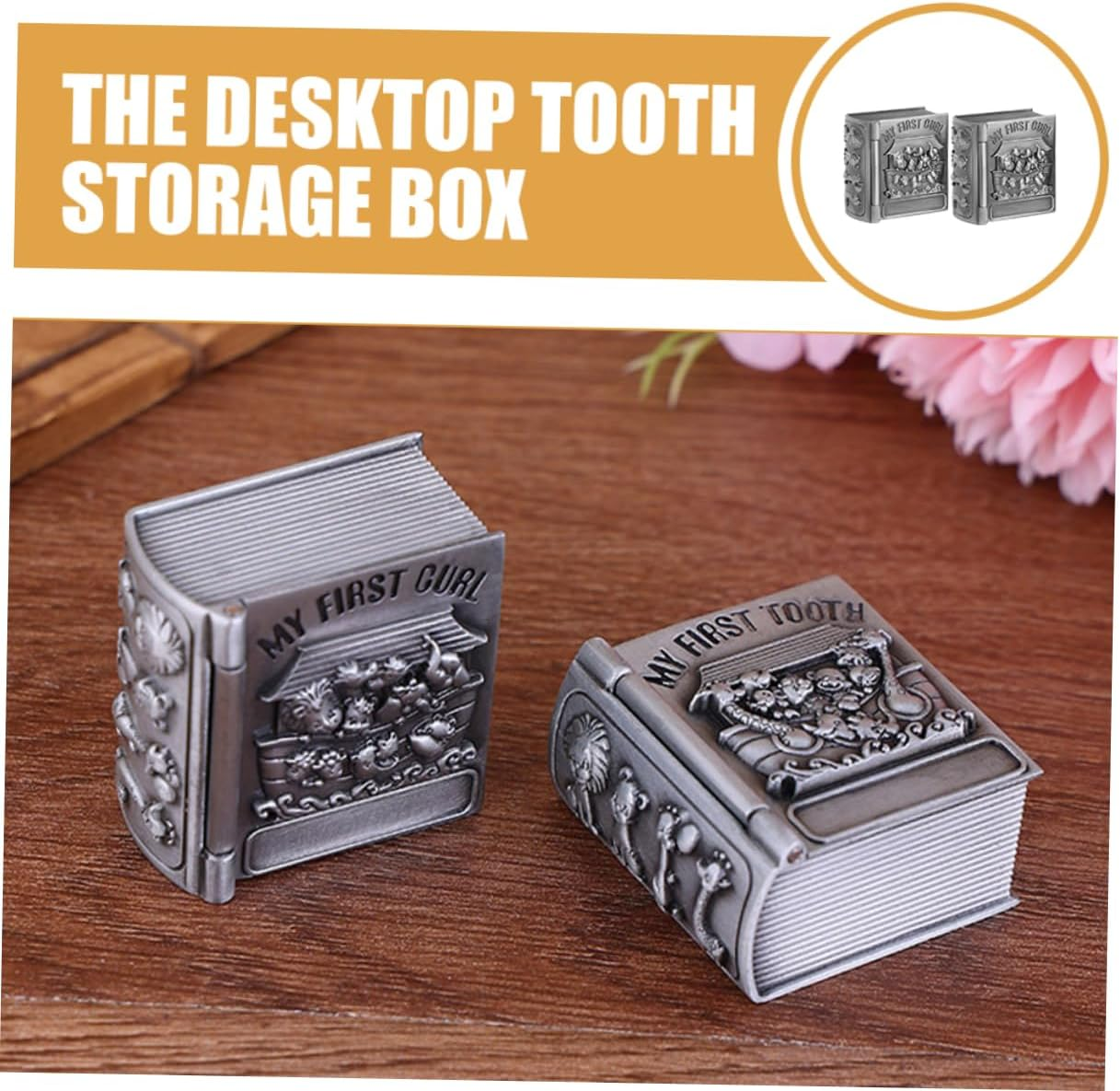 KOMBIUDA 2Pcs Tooth Keepsake Box Elegant Embossed Design Tooth Holder Decor for Newborn Memories and Milestones