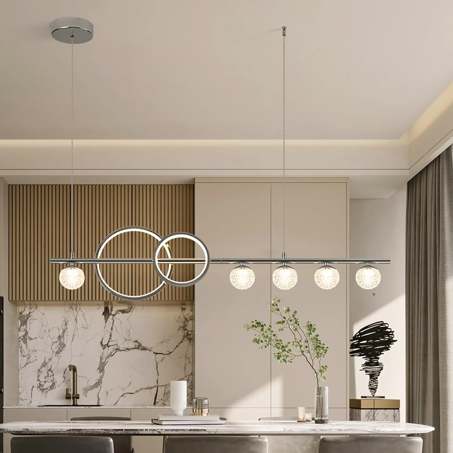 Ganeed 6-Light Kitchen Island Lighting, Farmhouse Crystal Chandelier Vintage Linear Pendant Light Fixture for Dining Room Living Room (E27 Bulbs, Not Included)