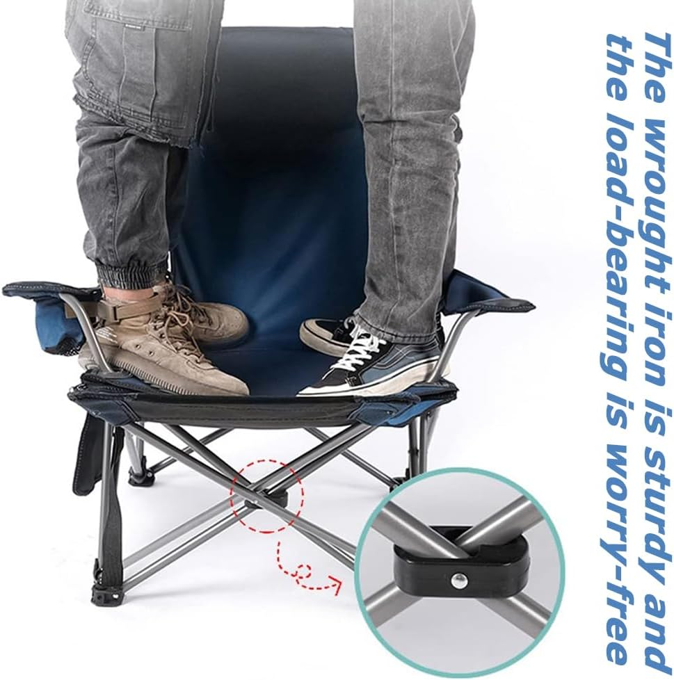 Camping Lounge Chair with Removable Footrest, Adjustable Folding Backrest, Lightweight Chair with Storage Bag & Headrest for Outdoor Garden (Blue) image number 2