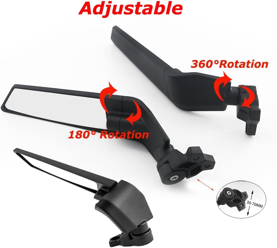 Motorcycle Side Mirrors, Adjustable Stealth Mirrors Fit for 2018-2023 KAWASAKI Ninja 400/650 ZX10R/ZX6R/ZX-636 Honda CBR600RR/CBR1000RR Wind Wing Mirror Rotating Black image number 1