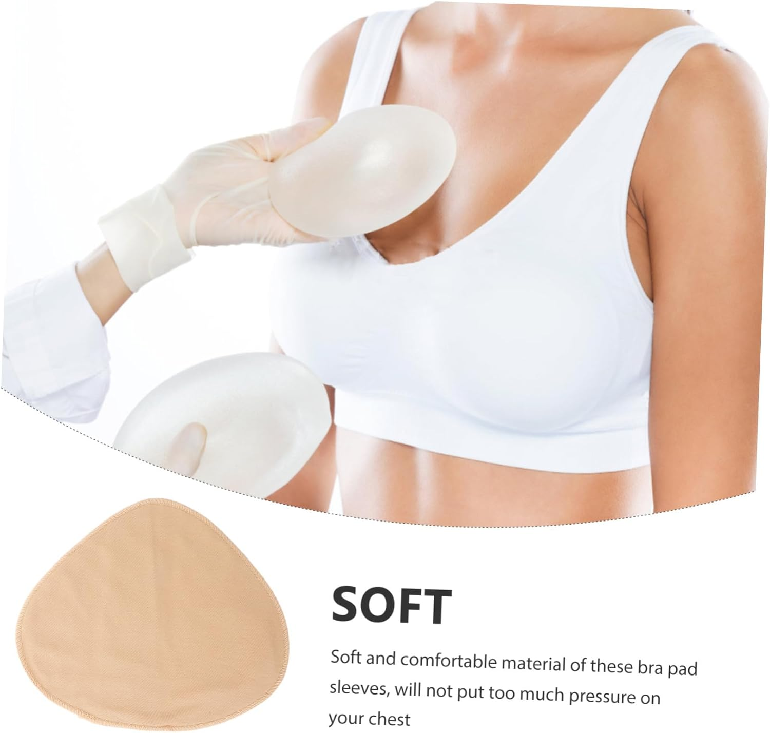 Bra Pad Sleeve Cotton Cover Khaki L, Prosthesis Cover for Women, Bra Accessories Inserts, Lightweight Breathable Pad Protector for Daily Wear image number 2