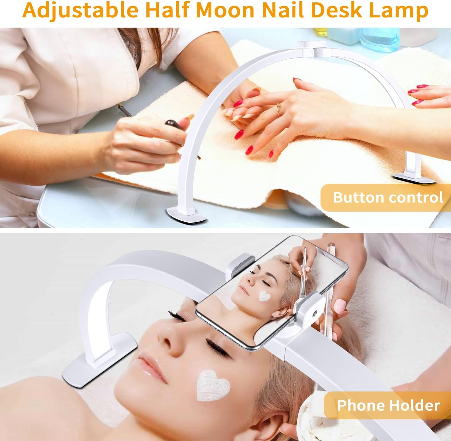 Half Moon Light for Nail Desk,29In Half Moon Lamp with Phone Holder,3000-6000K Half Moon Lamp Perfect LED Machine Light,Nail Light,Lash Light for Table (White) image number 4