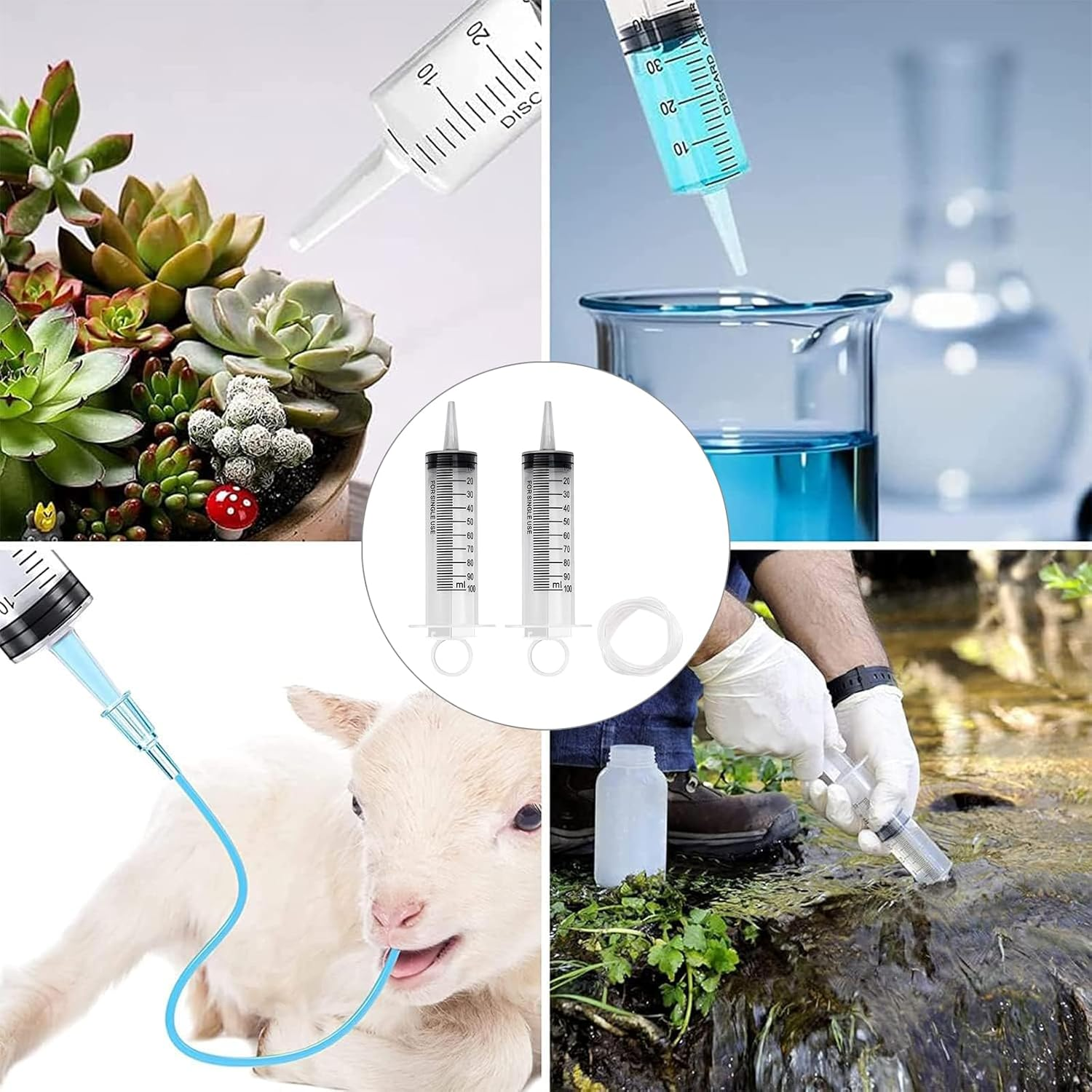 Large Syringe 100ML Plastic Syringes with Tubing Reusable Measuring Syringe Sterile and Individual Sealed, Measurement for Scientific Labs,Garden Syringes for Liquid,Feed Pets,Oil Filtration (2PCS) image number 3