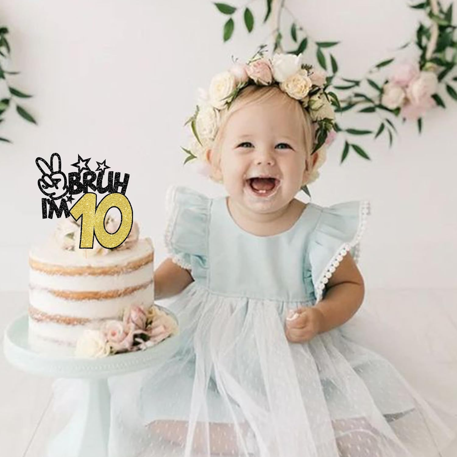 1 Pack Black Glitter Bruh I'M 10 Cake Topper Glitter Happy 10Th Birthday Cake Pick Funny 10Th Birthday Cake Decorations Party Supplies (Black Gold, 10Th 01) image number 4