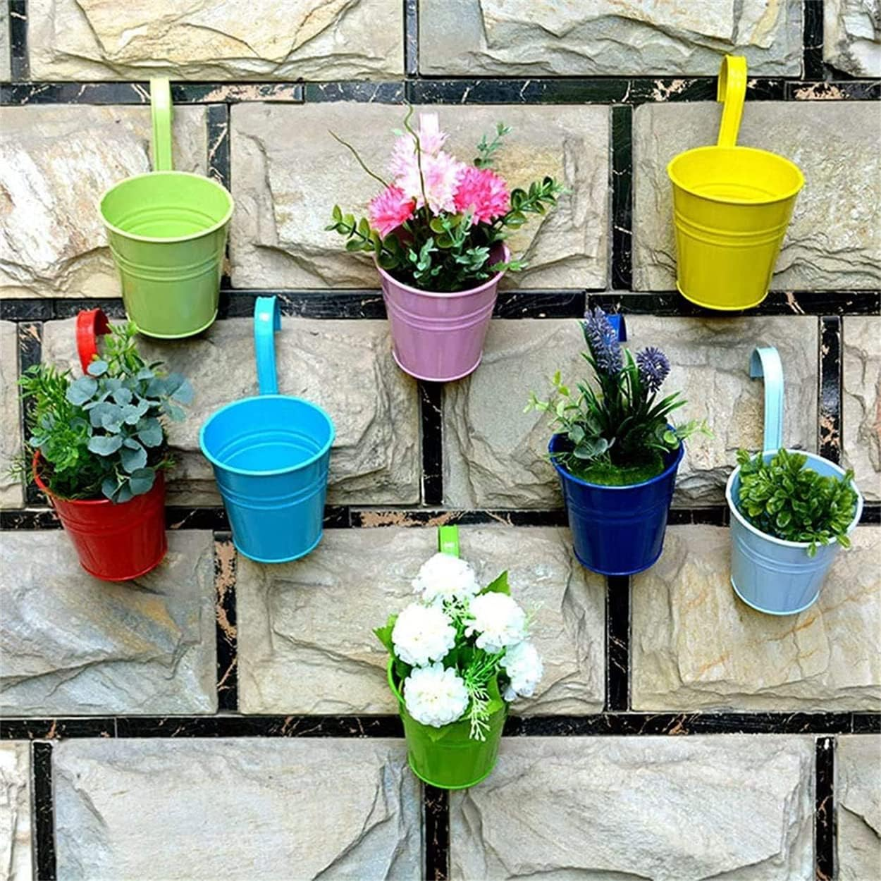 Colorful Iron Flower Pot Hanging Planters Balcony Garden Plant Planter Metal Bucket Flower Holders - Pack of 10 Colors (Big) image number 1