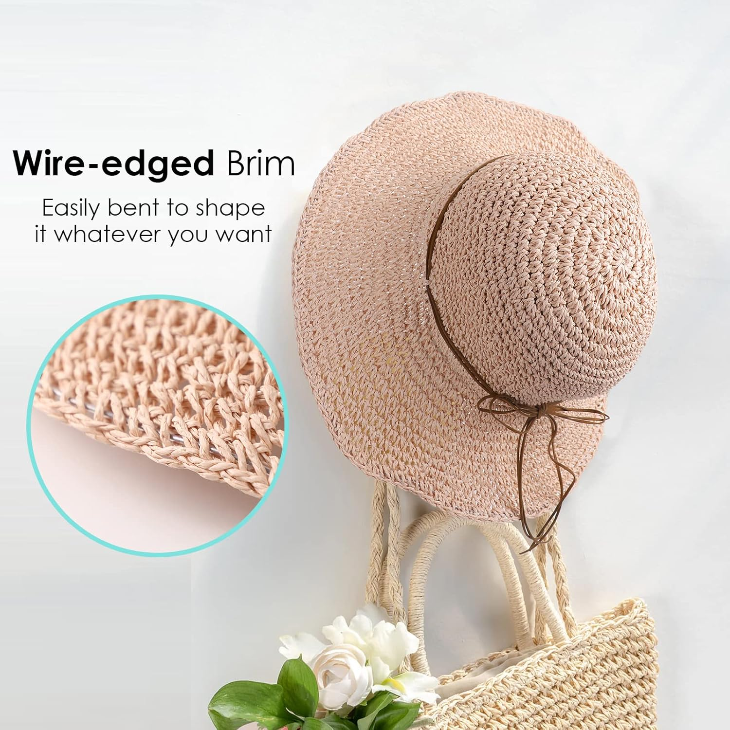 Women'S Foldable Sun Hat Wide Brim UPF 50+ Braided Summer Straw Floppy Beach Hat image number 4
