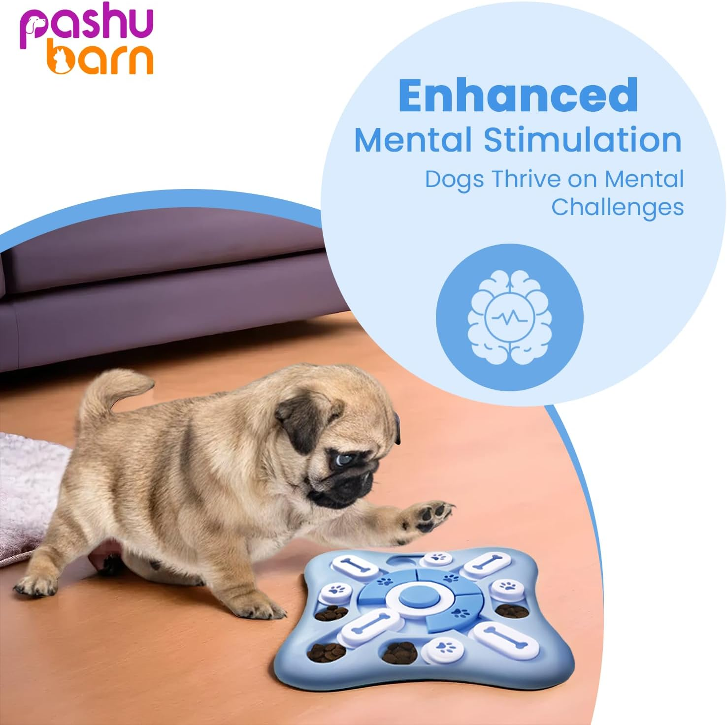 Pashubarn Interactive Treat Dispensing Puzzle Toy for Dogs - Educational Game with Squeaky Button, Brain Stimulation, IQ Training - Three Difficulty Levels image number 3