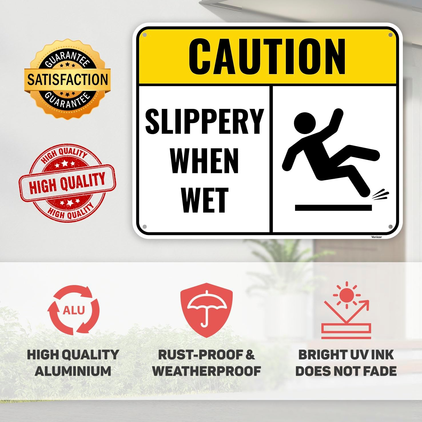 2PC Slippery When Wet Sign, 10 X 7 Inches - Aluminum - Caution Wet Floor Sign 2 Pack image number 1