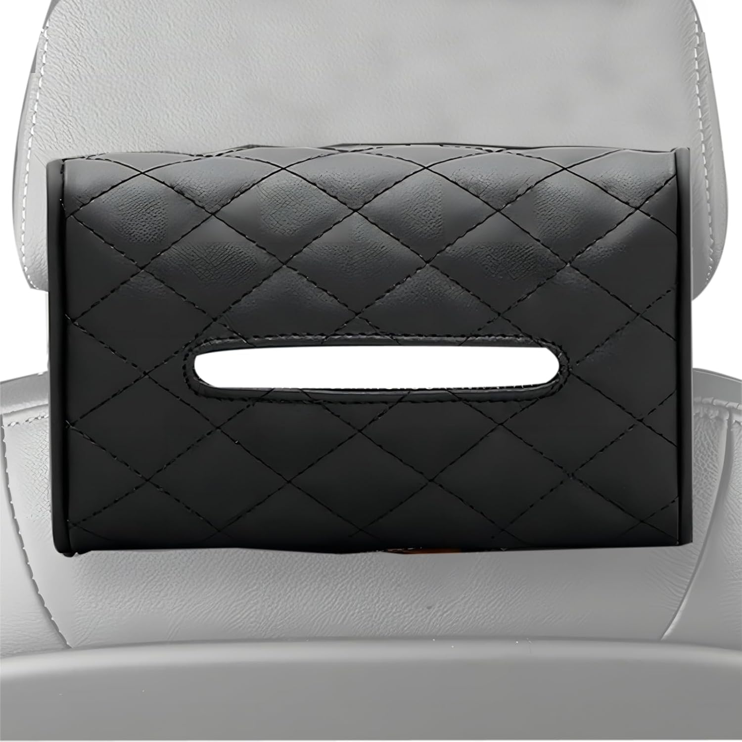 Car Chair Back Mounted Tissue Holder PU Leather Case,Black image number 4