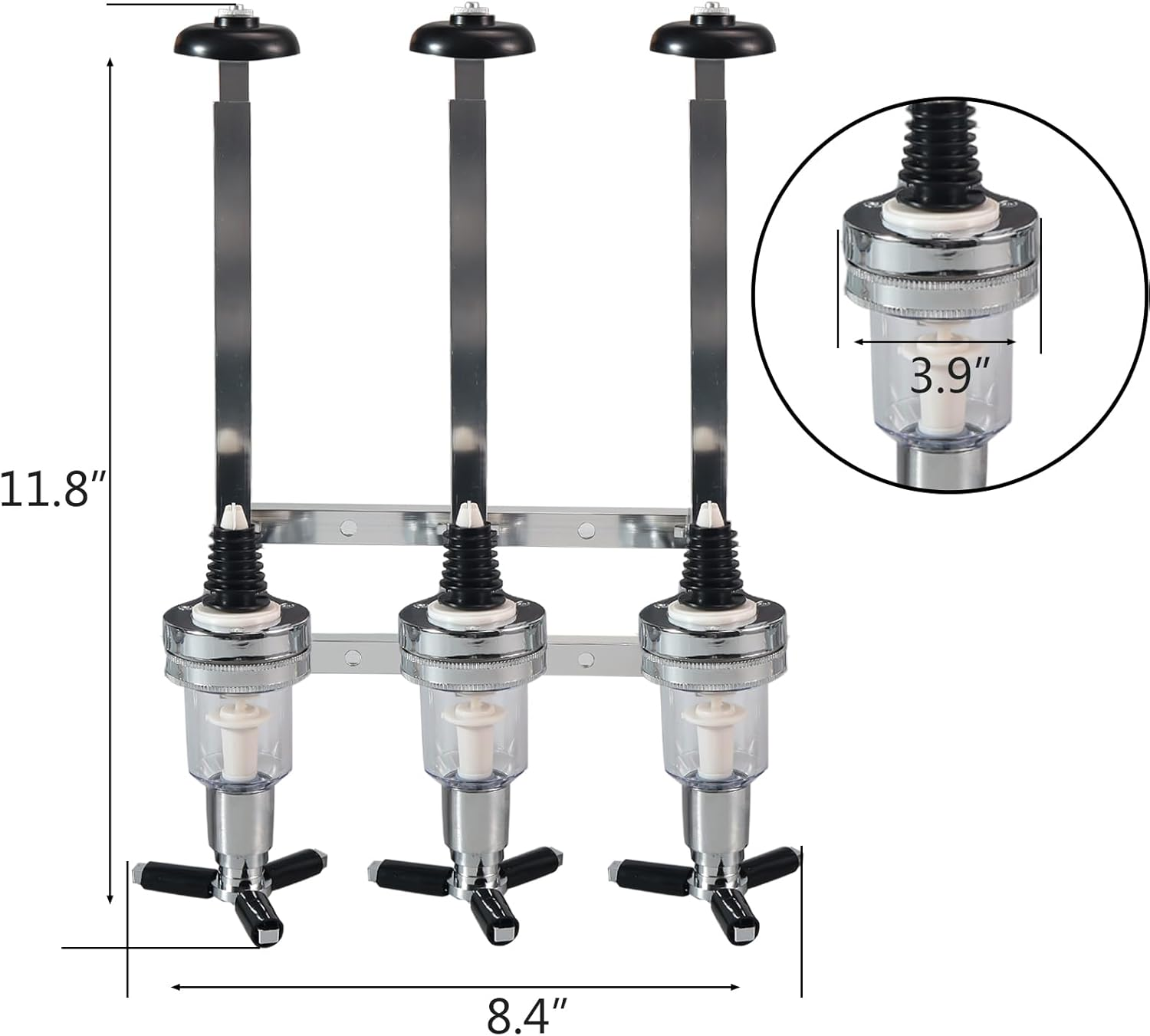 3 Bottle Wall Mounted Liquor Dispenser Bar Butler Bracket Solo Optic Spirit Wine Beer Alcohol Bottle Beverage Stand Revolving Nozzle Drinkware Set - Silver image number 3