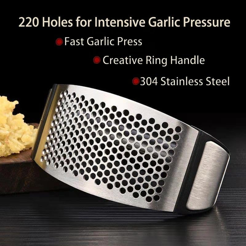 Dybepocih Garlic Press Rocker,2025 New Stainless Steel Garlic Mincer Garlic Crusher Set,3-In-1 Garlic Crusher,Peeler with Cleaning Brush,Easy Squeeze Rocker Design for Smashing Garlic Kitchen Gadget image number 1