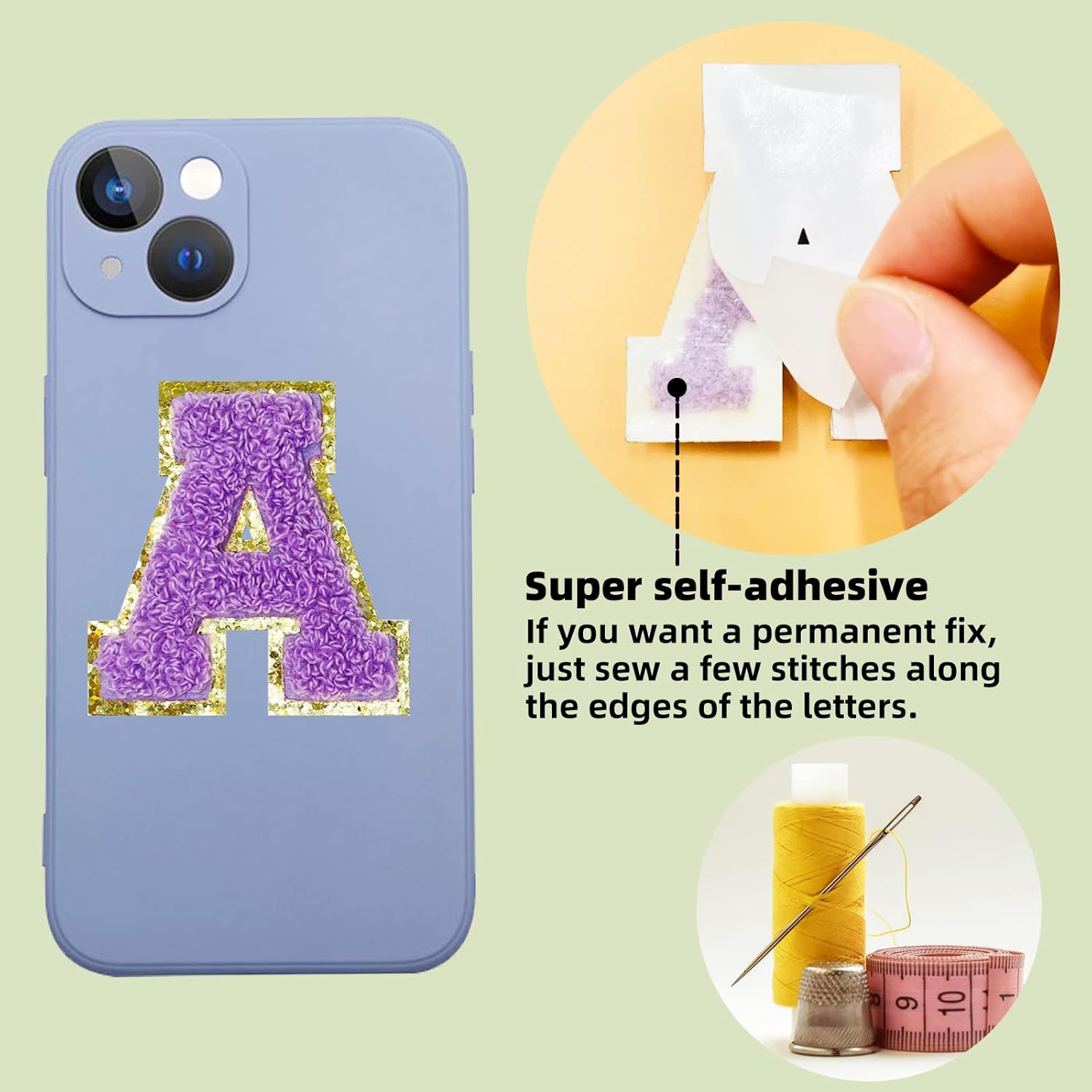 Jongdari Chenille Letter Patches Self-Adhesive & Iron-On Letters, 52Pcs Varsity Fuzzy Patch Glitter Alphabet - 26Pcs, Multicolored image number 4