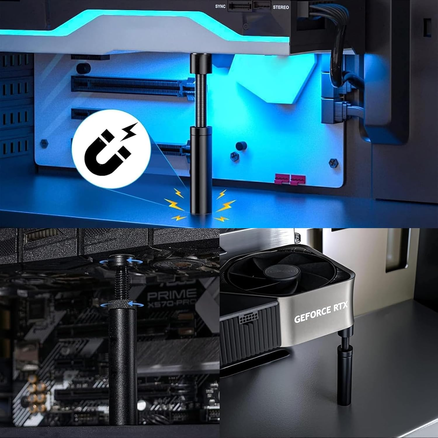 Graphics Card GPU Brace Support, Height Adjustable GPU Sag Bracket - Universal Video Card anti Sag Holder Bracket, Support Bracket for Computer Components (Black, L, 74-120Mm)