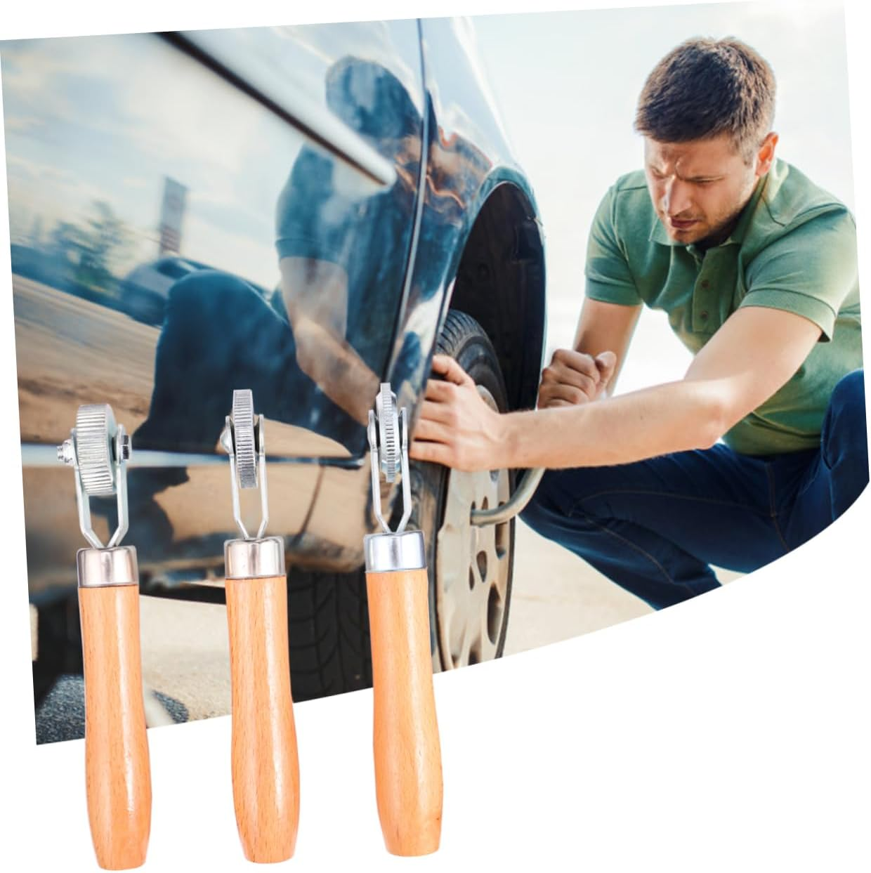 3Pcs Auto Tire Compaction Roller Car Tire Repair Tool Set Rollers High Hardness Repair image number 1