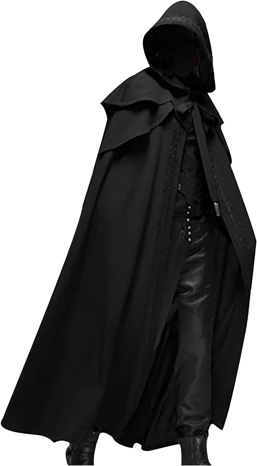 Tuduoms Unisex Mens Medieval Cape Cloak with Hood Renaissance Costuems Halloween Cosplay Knight Tunic Gothic Witch Party Cape