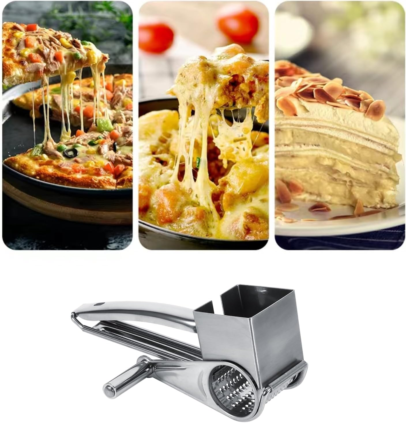 Multi Function Rotary Grater, Stainless Steel Rotary Cheese Grater, Hand Cranked Rotary Shredder for Kitchen Effortlessly Slicing and Shredding Cheese image number 2