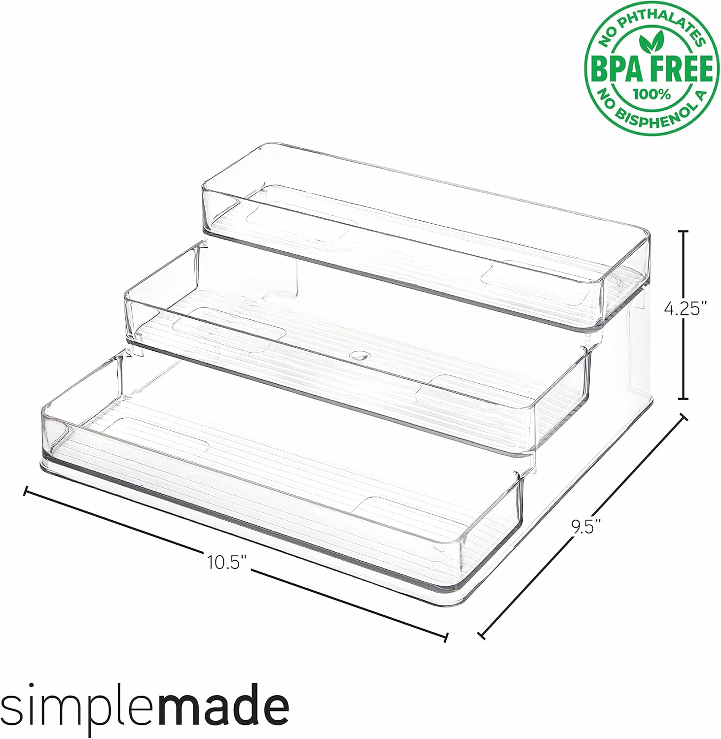 SIMPLEMADE Plastic Clear Spice Rack- Three-Tiered Shelf, Countertop, and Cabinet Storage and Spice Organizer for Kitchen, Bathroom, Bedroom, and Office, Home Storage and Organization Solutions image number 4