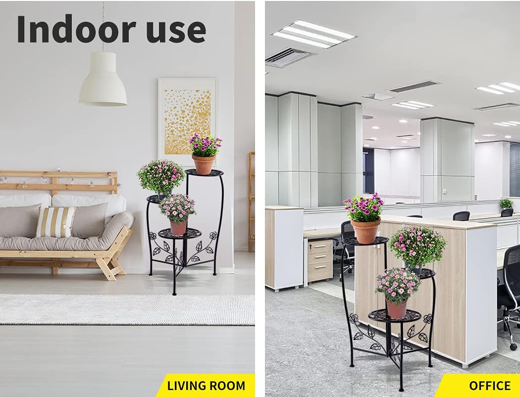 Levede 3 Tier Plant Stand 73Cm Tall Metal Indoor Outdoor Flower Pots Shelf Holder Balcony Garden Display Corner Shelf Wrought Iron Black image number 4