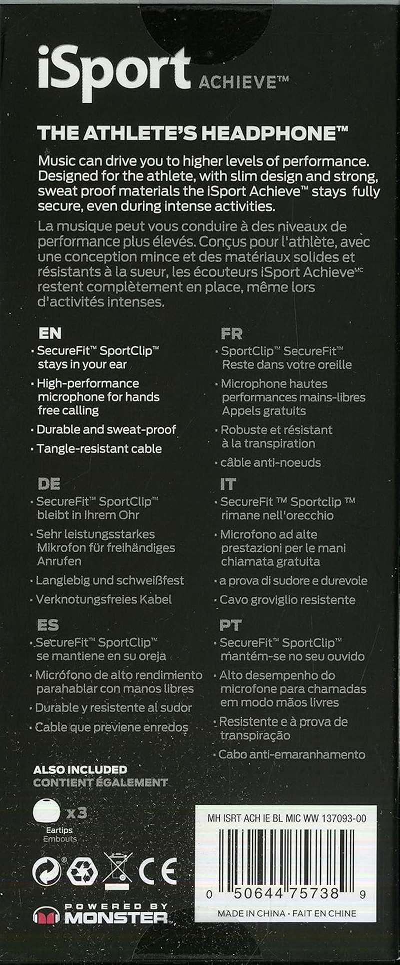 Monster Isport Achieve Headphones with Mic - In-Ear with Mic - Blue image number 4