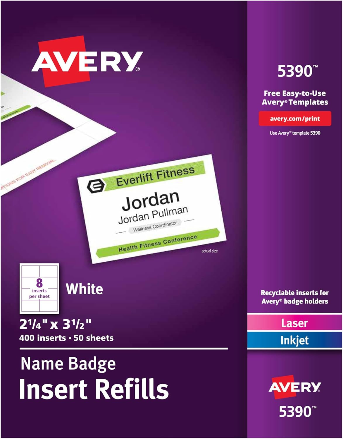 Avery Customizable Name Badge Inserts, 2.25" X 3.5", White, 400 Printable Name Tag Inserts (5390) image number 5