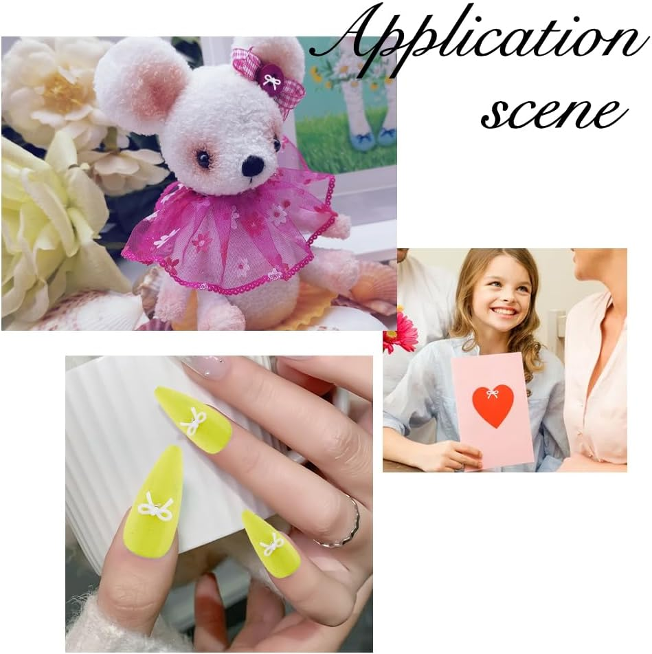 Hobbspring Pack of 500 Mini Bows for Crafts Resin White Bow Decorations 3D Resin Bow Cute Bow Nail Jewellery Accessories for DIY Nail Art Greeting Cards Picture Frame Accessories image number 4