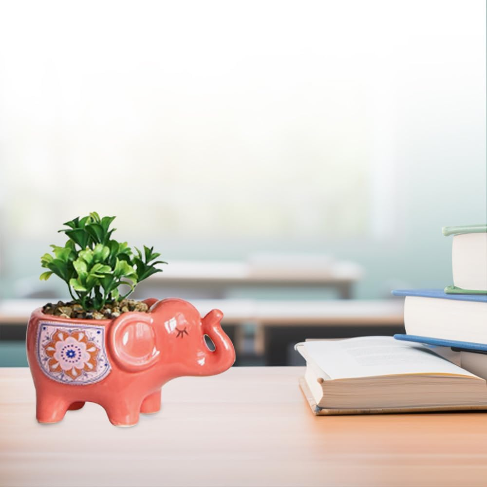TOMVAES Elephant Ceramic Flower Pot,Cute Animal Indoor Flower Succulent Planter Modern White Ceramic Cactus Planter Pots for Home Garden Offices Desktop (Red) - White image number 3