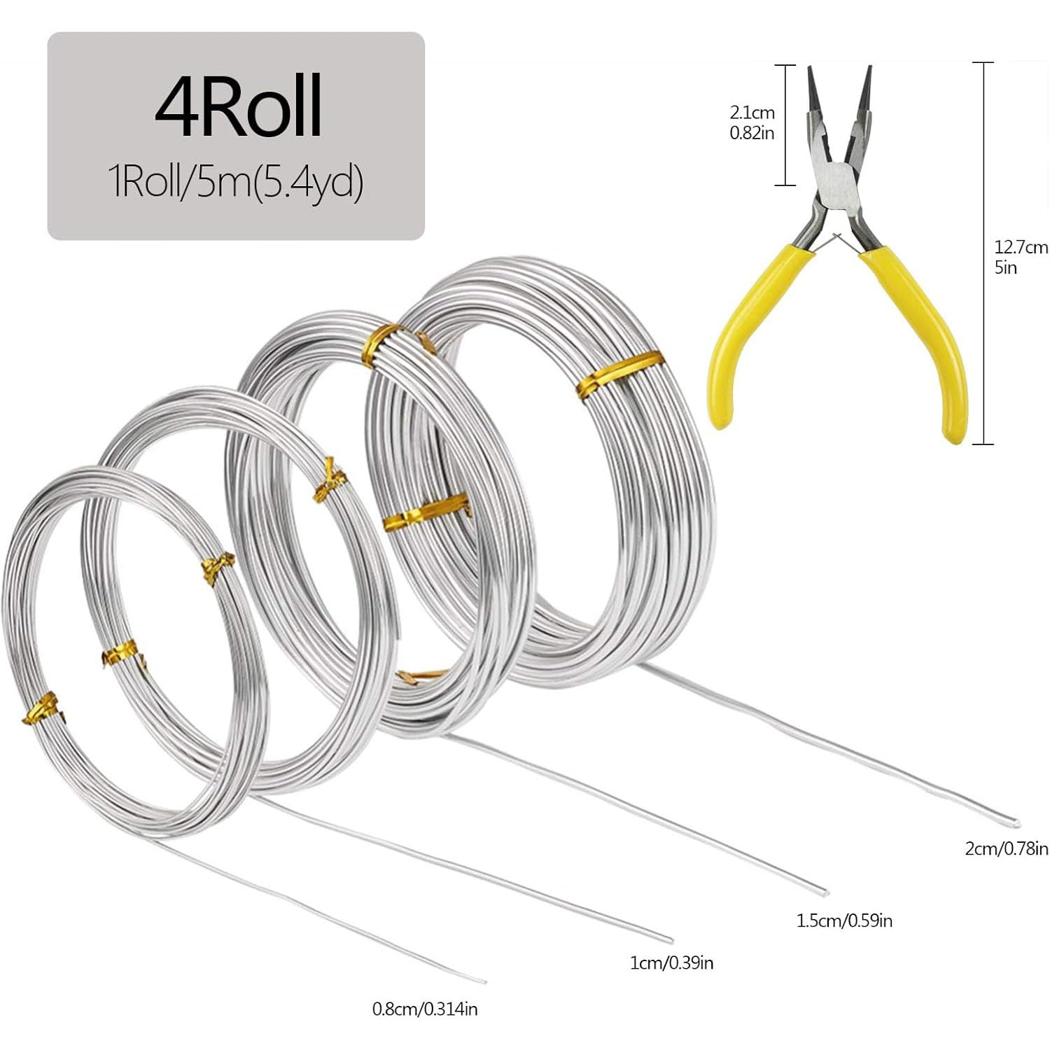 4 Rolls Silver Aluminum Wire,Diy Craft Art Wire,Flexible Bendable Craft Metal Wire, for Jewellery Modelling Making, DIY Sculpture and Crafts(0.8Mm*5M,1Mm*5M,1.5Mm*5M,2Mm*10M)