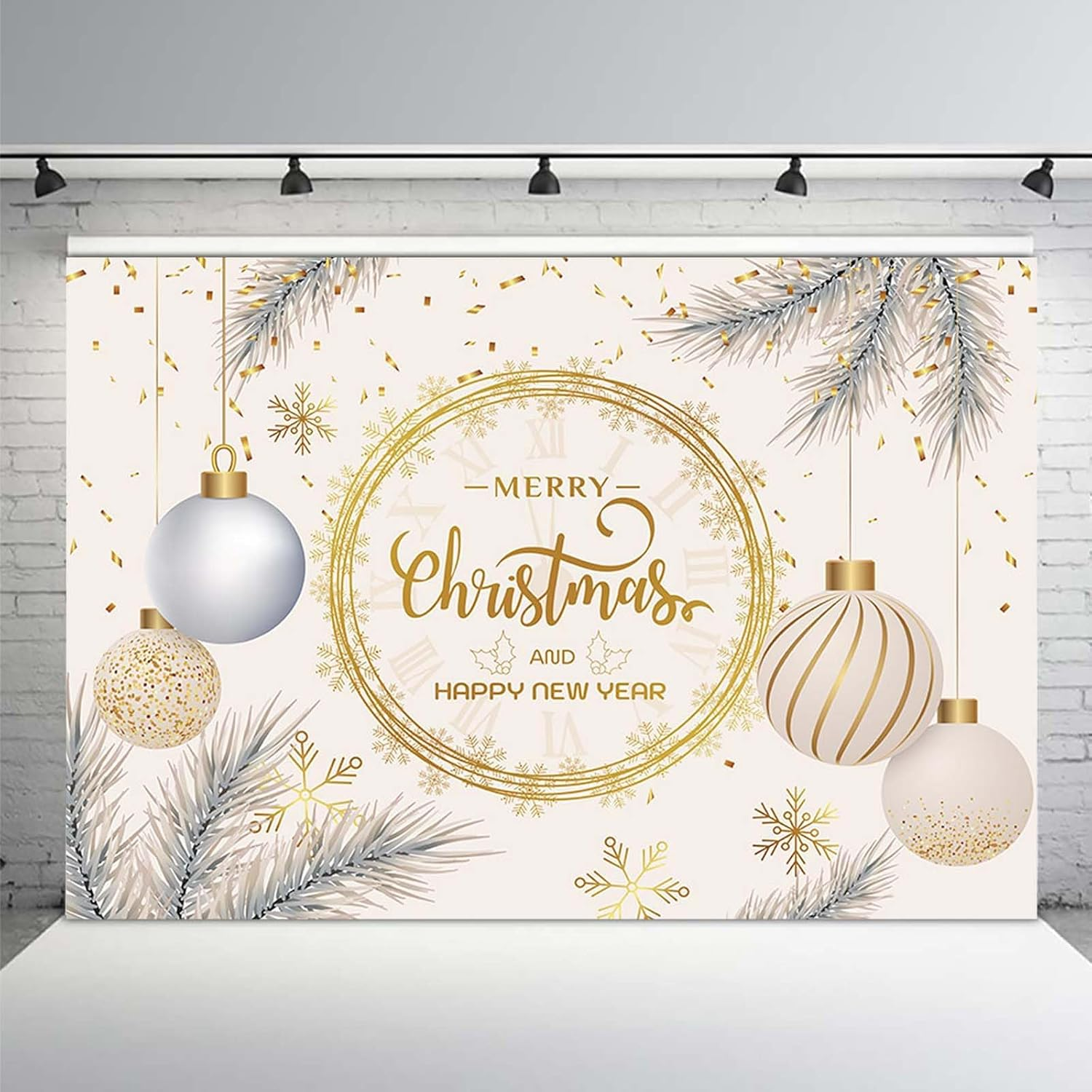 MEHOFOND 10X7Ft Merry Christmas Backdrop Happy New Year Photography Background Christmas New Years Eve Xmas Tree Christmas Ball Festival Party Decoration Supplies Children Baby Portraits Photo Studio