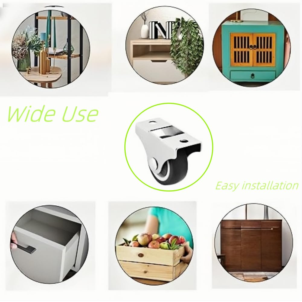 Furniture Wheels, 8Pcs 1 Inch Low Profile Rubber Non Swivel Silent Ball Bearing Furniture Caster Wheels,Load Bearing Silent Soft Rubber Drawer Wheels Wear-Resistant Plate Furniture Wheels image number 2