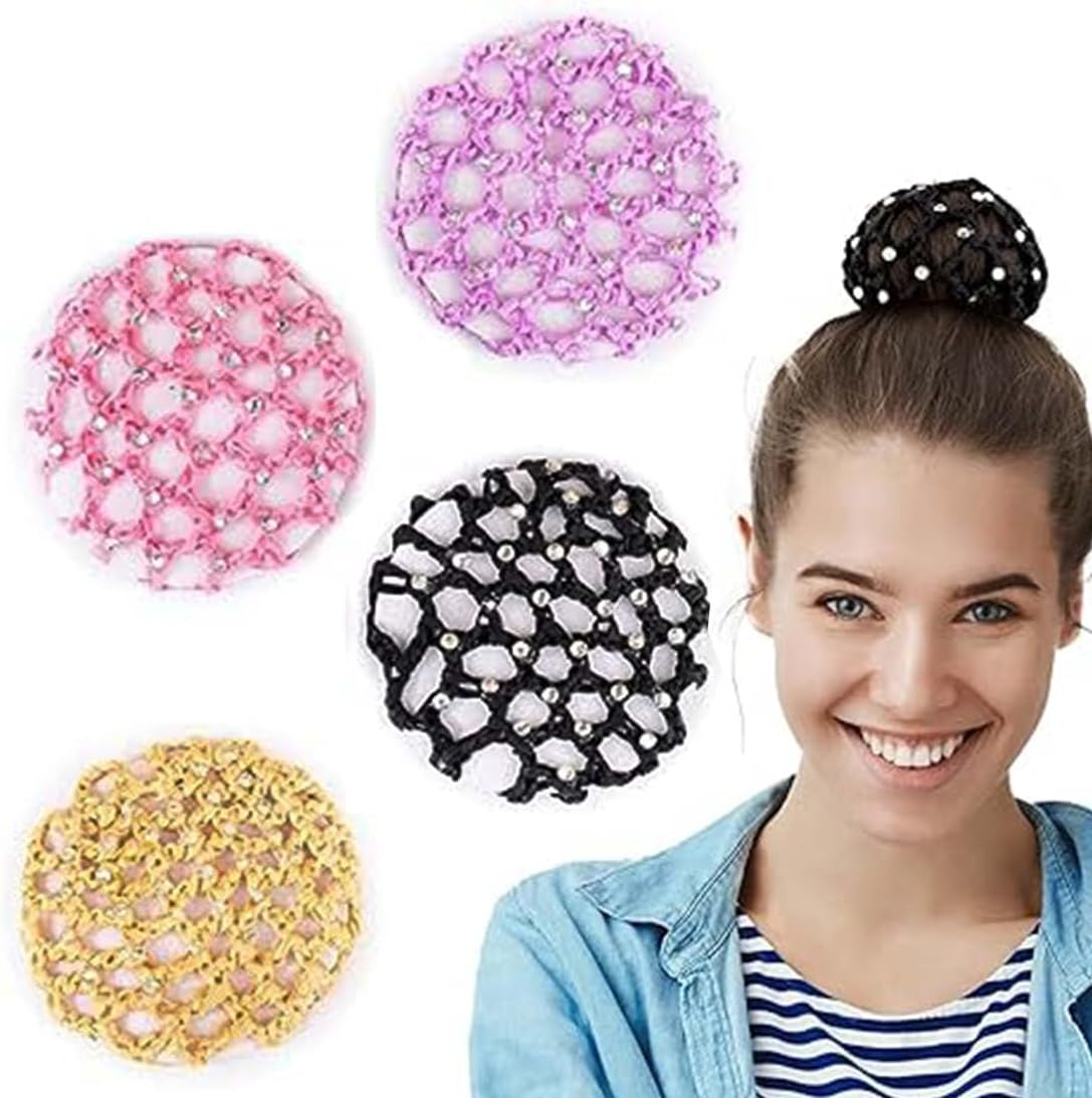 LAKJUOZ Pack of 4 Hair Nets Hairstyles, Bun Net Hair Net, Net for Hair, Hair Nets Hairstyles, Ballet Bun Net, Crystal Hair Net, Ballet Hair Net, Bun Ballet Girls, Bun Glitter, Bun Nets With image number 4