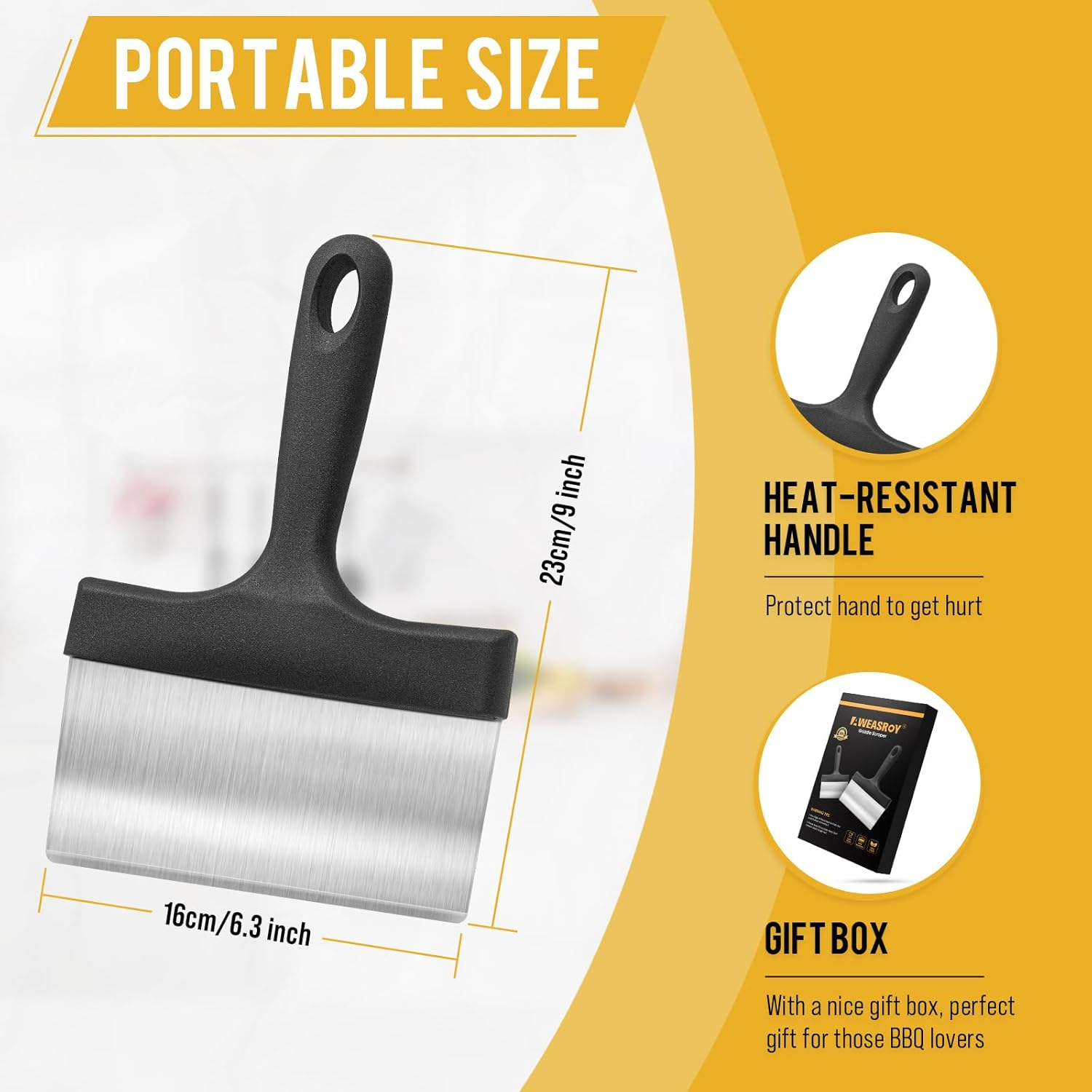 Heavy Duty Grill Scraper Stainless Steel Griddle Scraper with 5 Inches Handle,Sturdy Food Scraper Tool Kitchen for Blackstone Grill Accessories,Outdoor Barbecue Turners Tools (Black 2 Pcs) image number 3