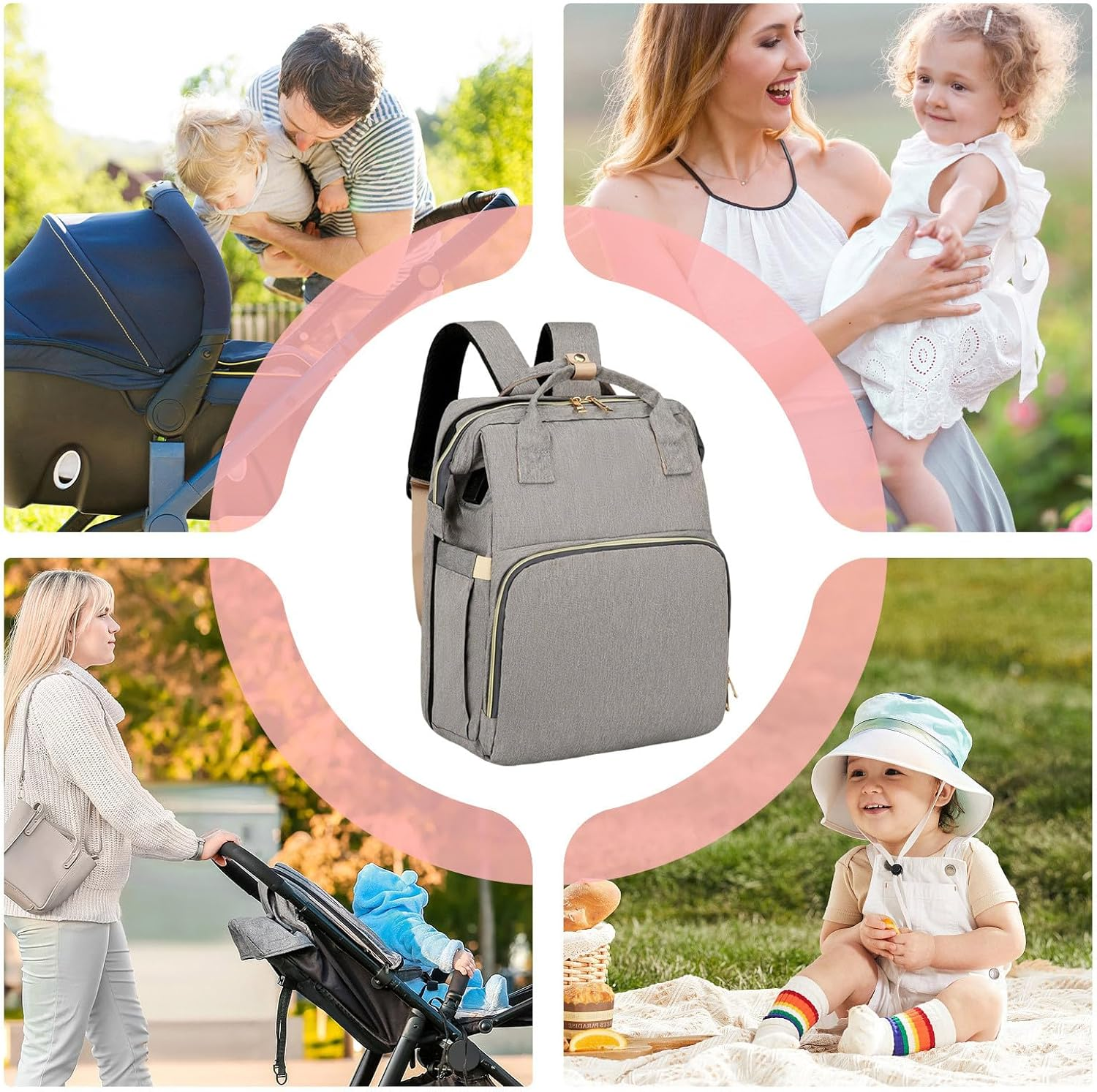 Baby Changing Bag: Waterproof Travel Bag, Lightweight Design with Multi-Function Accessories for Car Hospital | Airplane & Outdoor Activities Baby Bags Organizer - All Grey image number 2