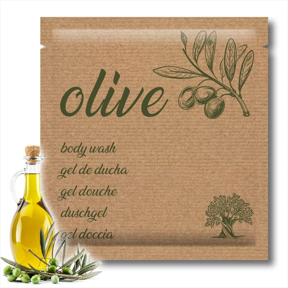 GPQ - Olive Shower Gel, 400 Units X 8 G, Hotel Equipment, with Olive Oil, Paraben-Free, for Hotels, Country Houses, Apartments, Cruise Ships, Airbnb, B&B, Etc image number 2