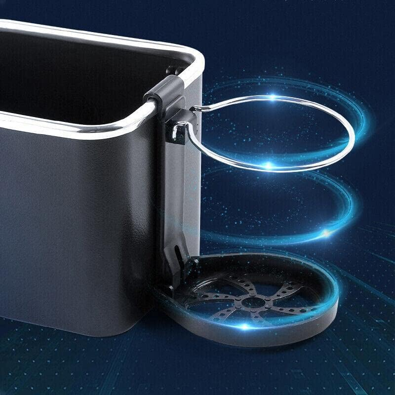 Car Armrest Storage Box Cup Holder Tissue Box Drawer Holders Car Seat Organizer Multifunctional Car Console Organizer with 2 Foldable Cup Holders image number 4