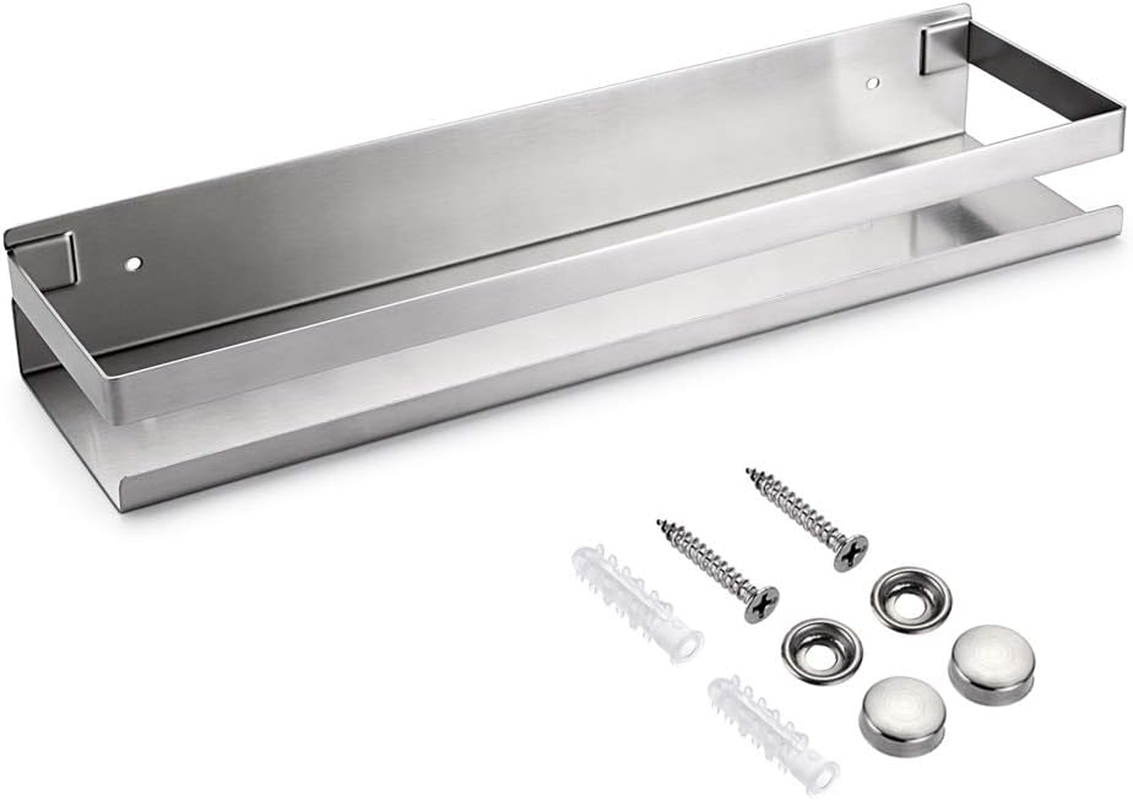 Ownmy Bathroom Shower Shelf Stainless Steel Bath Kitchen Basket Shower Caddy Rack, Rustproof Metal Bathroom Storage Floating Shelves Wall Mounted Shower Corner Rectangular Shelf - 12 Inch Silver