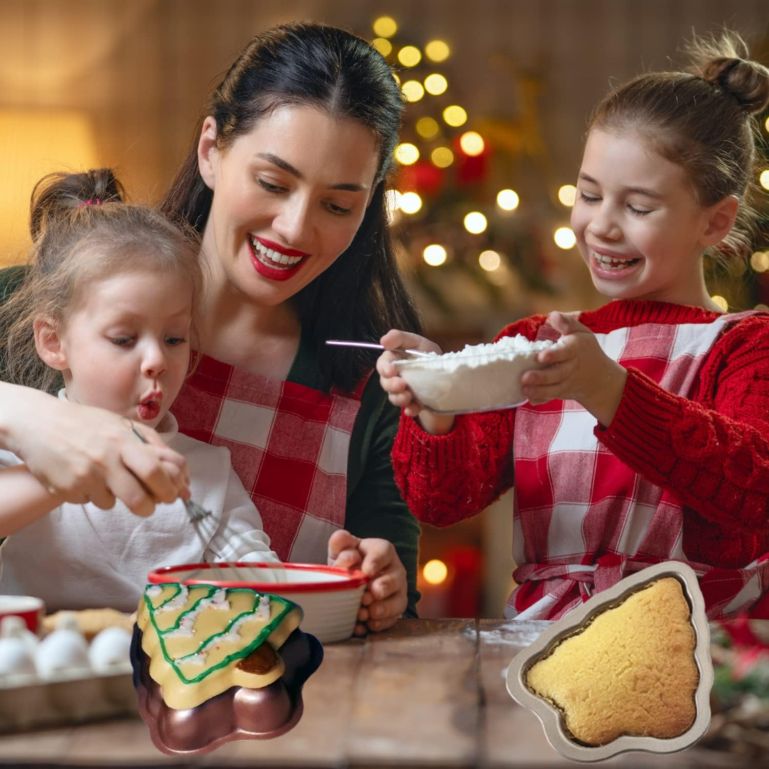 Crethinkaty Christmas Tree Shape Mini Cake Pan Pie Molds, 5.3 in Cake Tin Non Stick Bakeware for Christmas Cake Chocolate Fondant Sweets Baking Molds image number 4