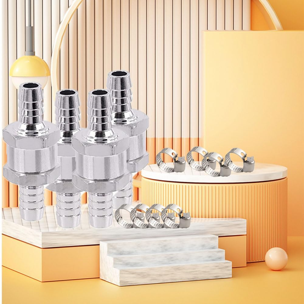 4PCS Non Return One Way Check Valve with 8 Pcs Hose Clamp Set, Aluminum Alloy Non-Return One Way Fuel Line Check Valve for Fuel Line Gas Petrol Diesel Water(6Mm/8Mm/10Mm/12Mm) image number 1