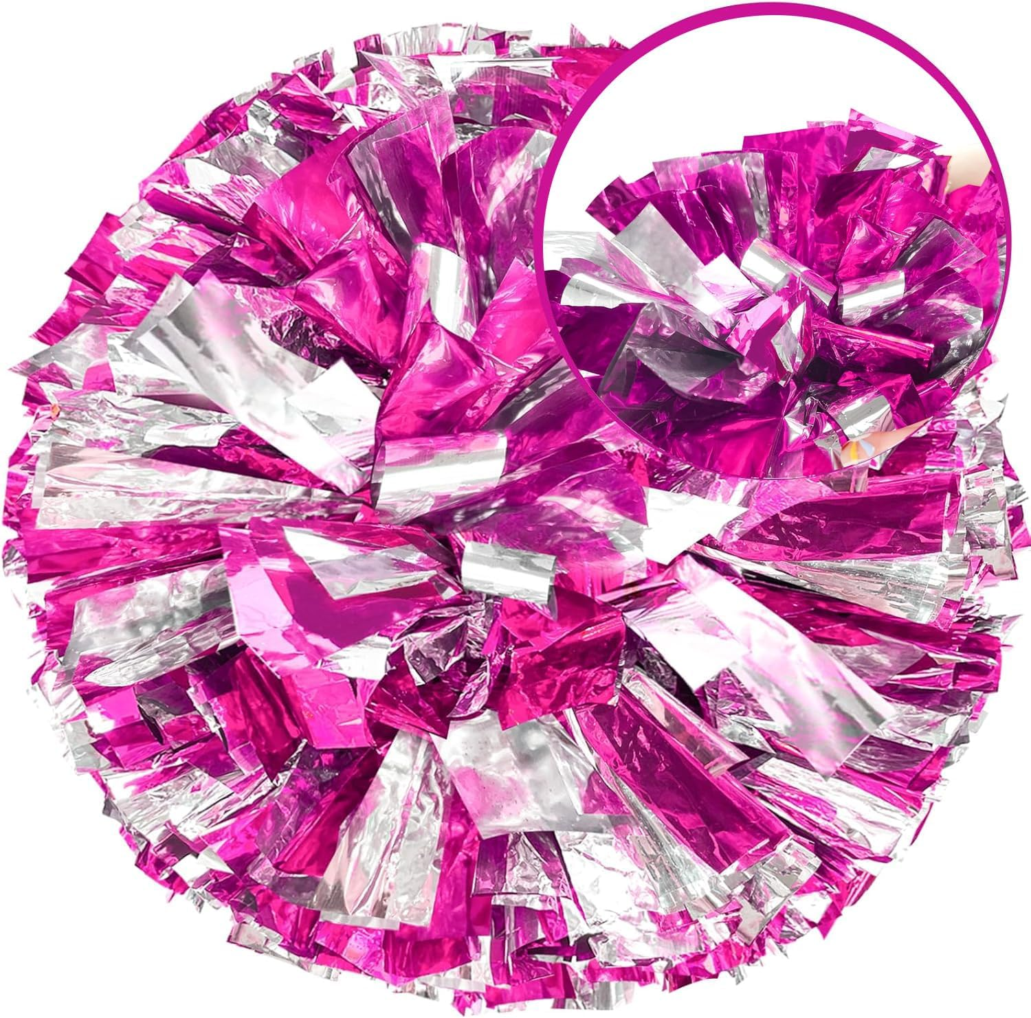 IONPSHG 4Pcs Cheerleader Pompoms Metallic Foil Cheer Poms Hand Flower Pompoms with Baton Handle Cheering Squad Pompoms Handheld Cheerleader Pompom Plastic Ring Pompom for Team Spirit Sports Dance image number 2