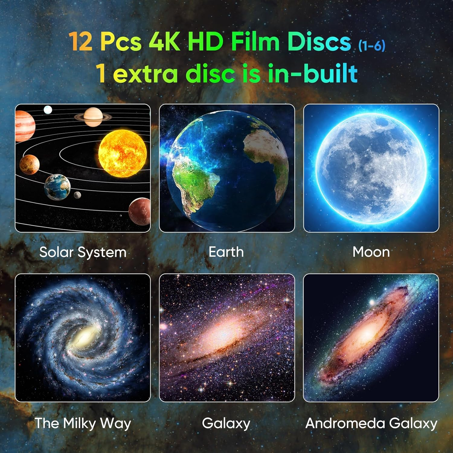 Flyeagle Galaxy Projector for Bedroom, HD Image Star Projector Galaxy Light Adjustable Knob, 13 Film Discs Planetarium Projector, 360&deg; Rotating 1/2H Timer Simple 3-Button Control Projector for Kids