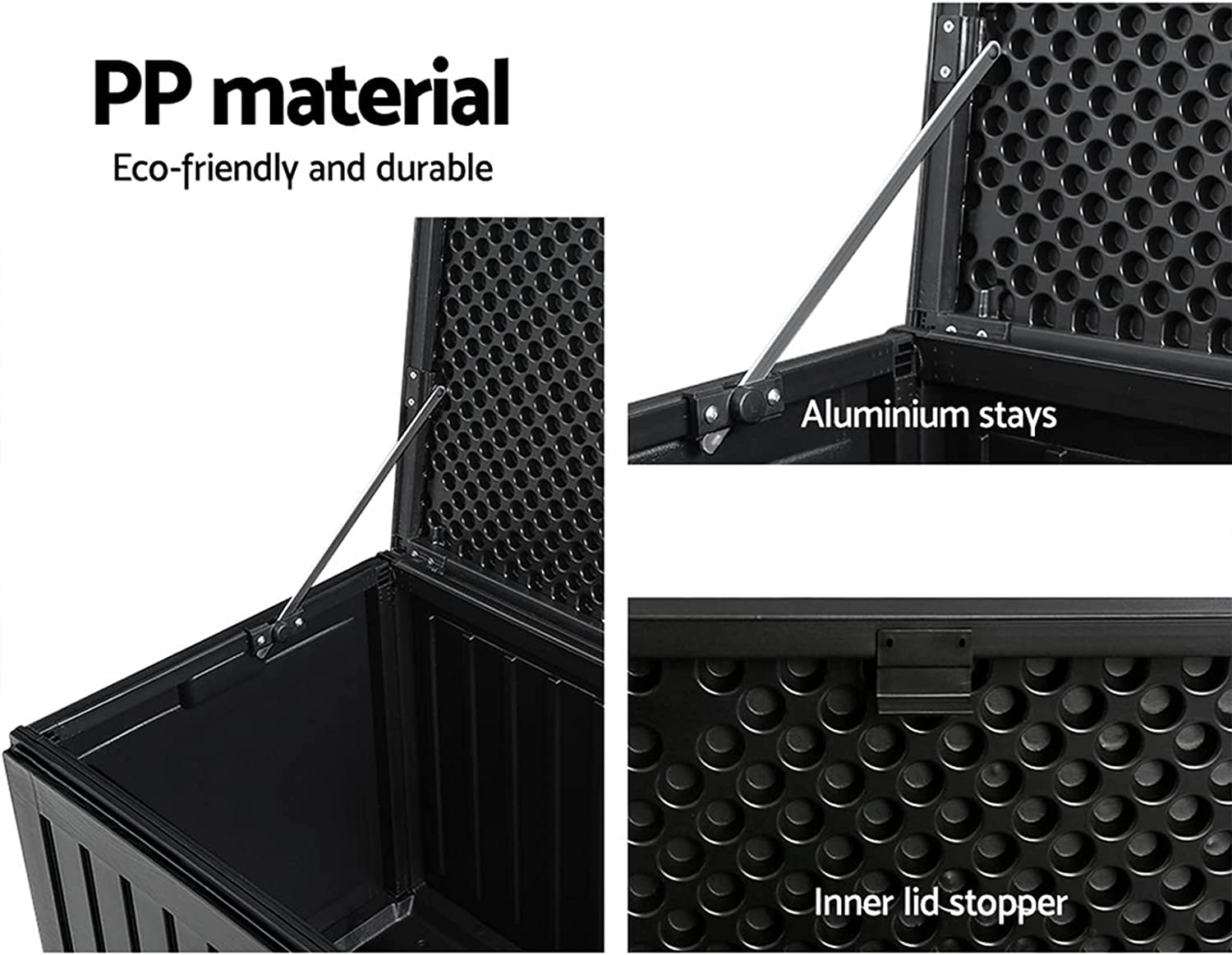 Gardeon Outdoor Storage Box Container Cabinet Bench, 270L Large Lockable Tool Toy Deck Boxes Chest Garden Shed Storages Ottoman Chair Seat Patio Indoor Furniture, Perfect for Water-Resistant Black image number 3