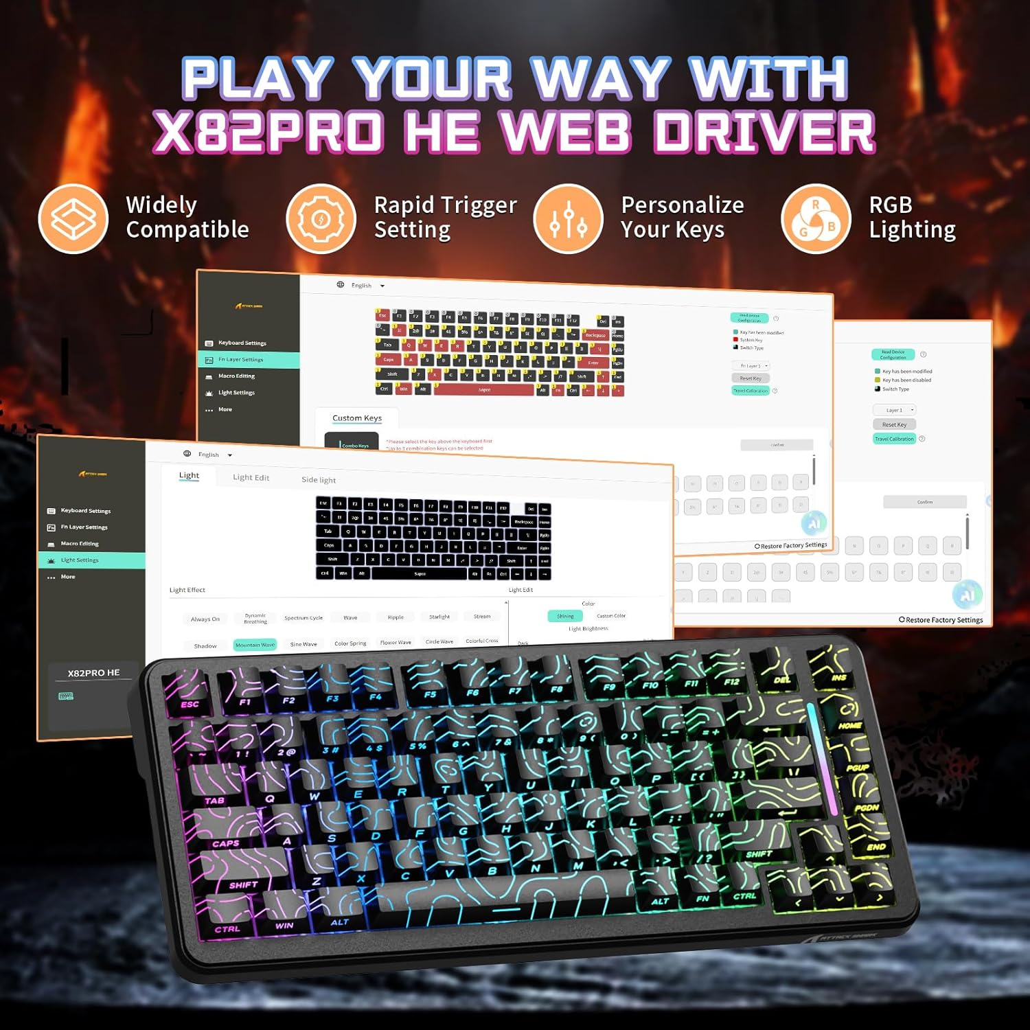 Attack Shark X82PRO HE 75% Wireless Rapid Trigger Gaming Keyboard, Hall Effect Magnetic Switch Keyboard with 0.01Mm RT Adjustable Actuation, 8Khz Polling Rate, Hot-Swap, RGB, for PC Gamer (Black) image number 1