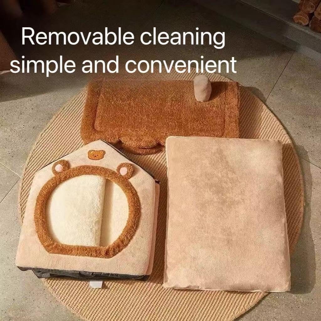 CARRORABI Cozy Cat Cave Bed for Indoor Cats - Warm Winter Pet Nest, Soft Suede with Removable Cover, Non-Slip Bottom, Home Decor, Brownish Red(45Cmx40Cmx45Cm) image number 4