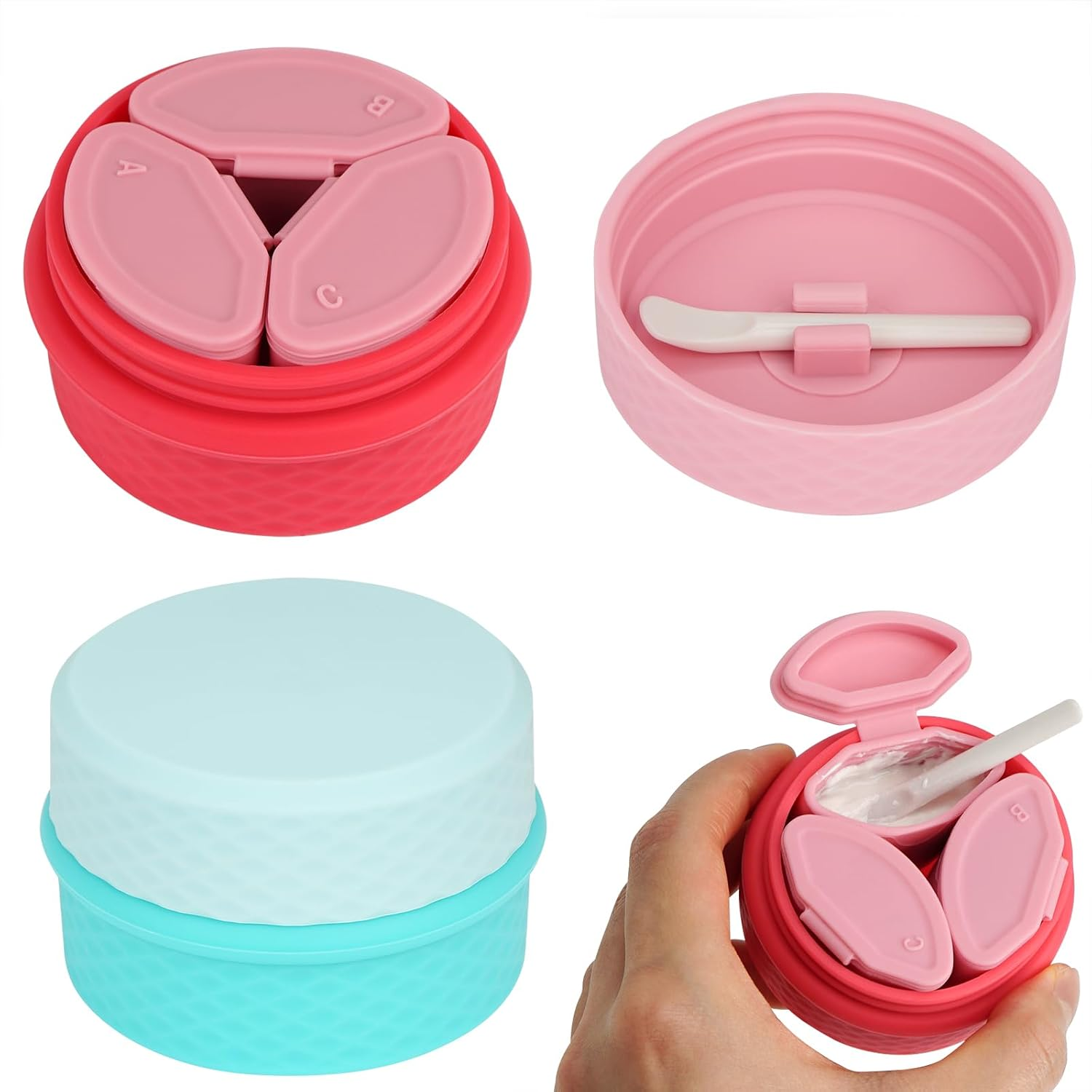 2 Pack Silicone Makeup Containers, Leak-Proof Travel Cosmetic Jars for Creams with Lid, Travel Essentials Accessories for Toiletries (Blue, Pink) image number 3