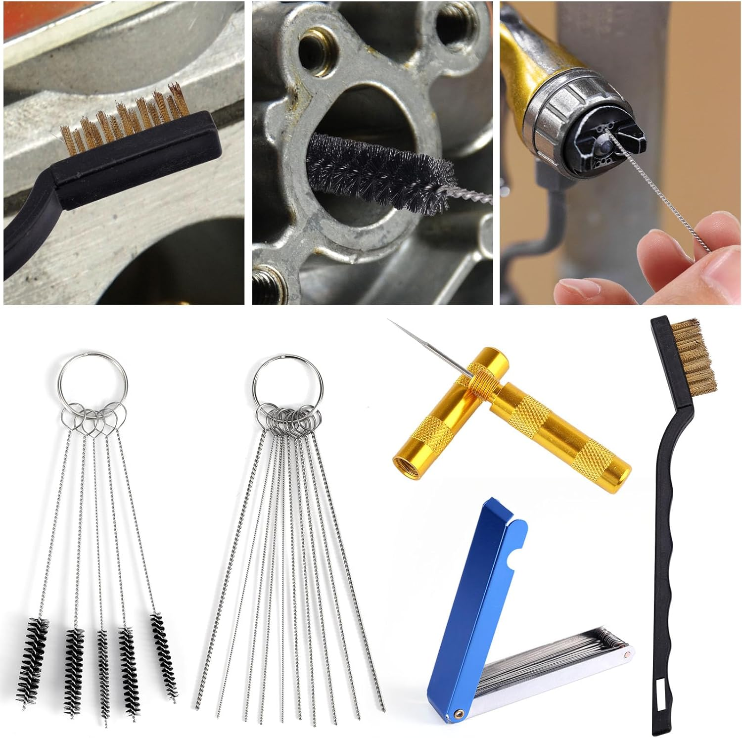 Carburetor Cleaning Kit, Includes 1 Single Head Brush 23 Needles 5 Nylon Brushes and 1 Scraper for Motorcycle ATV Chainsaw & Welder Maintenance image number 4