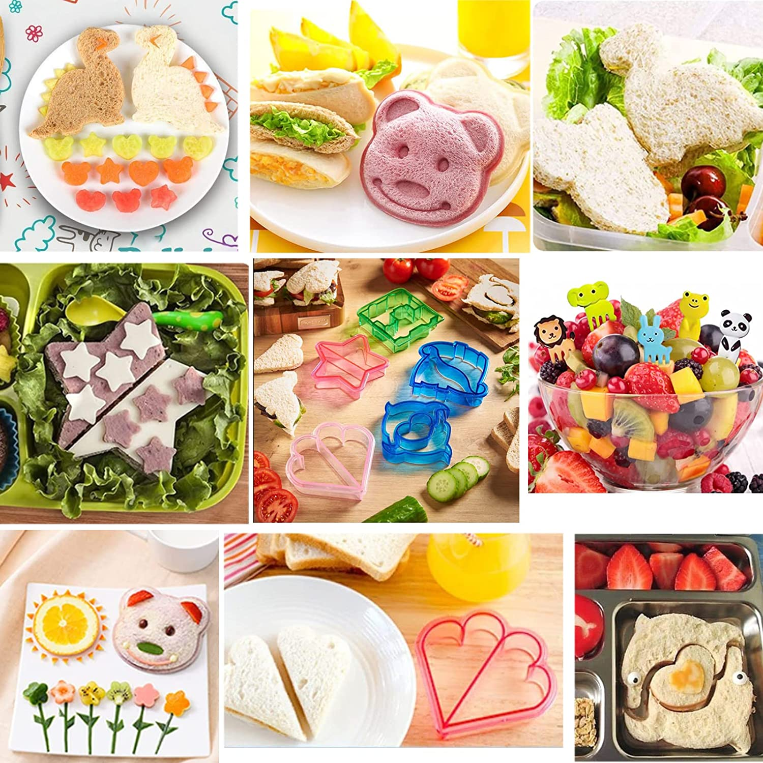 Sandwich Cutters for Kids, 28-Piece Set, 6 Kid Sandwich Cutters Shapes, 12 Vegetable Cutters Shapes, 10 Fruit Fork Bento Deco image number 2