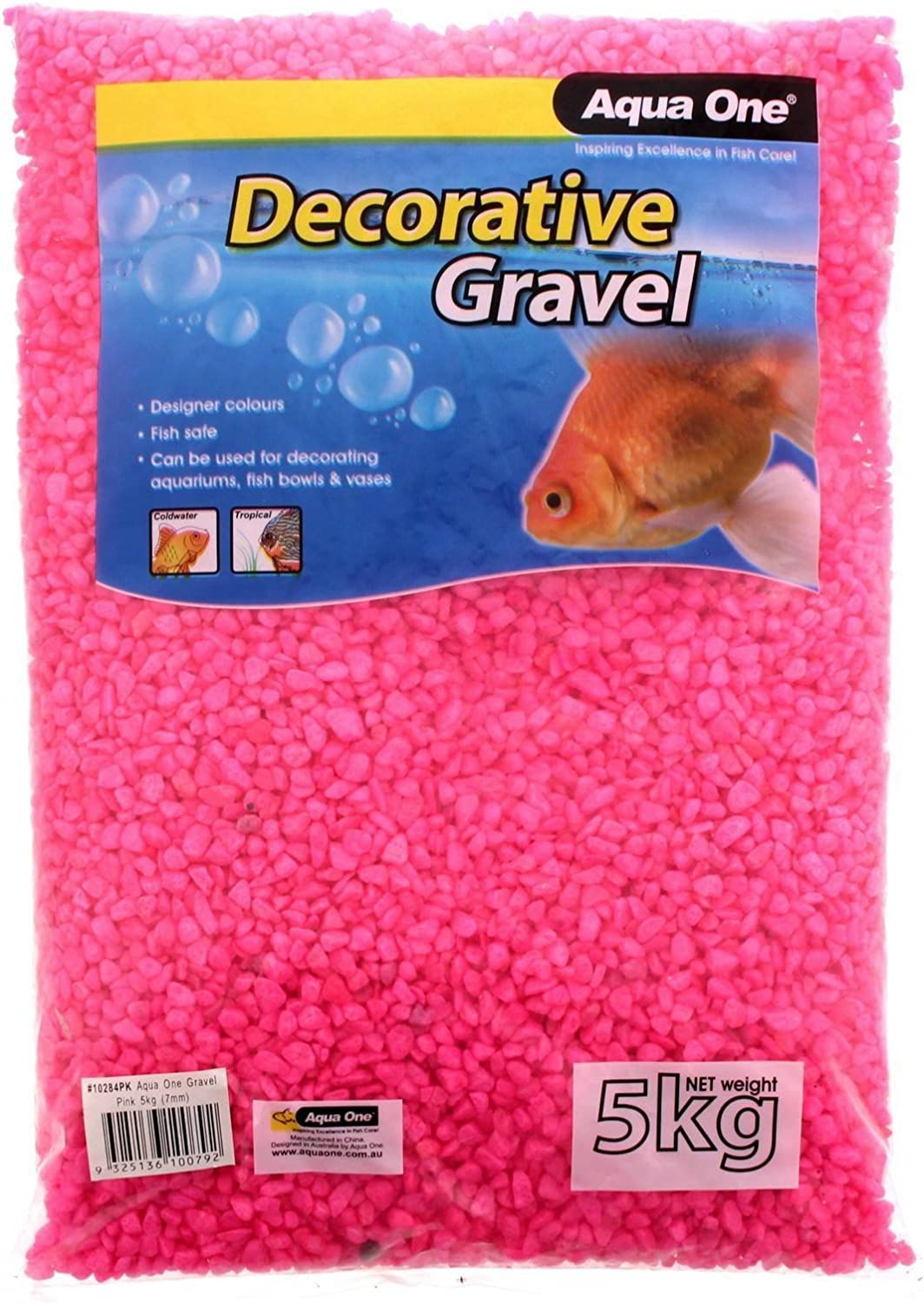 Aquarium Decorative Gravel Pink 7Mm 5Kg Fish Tank Decoration 10284PK Aqua One