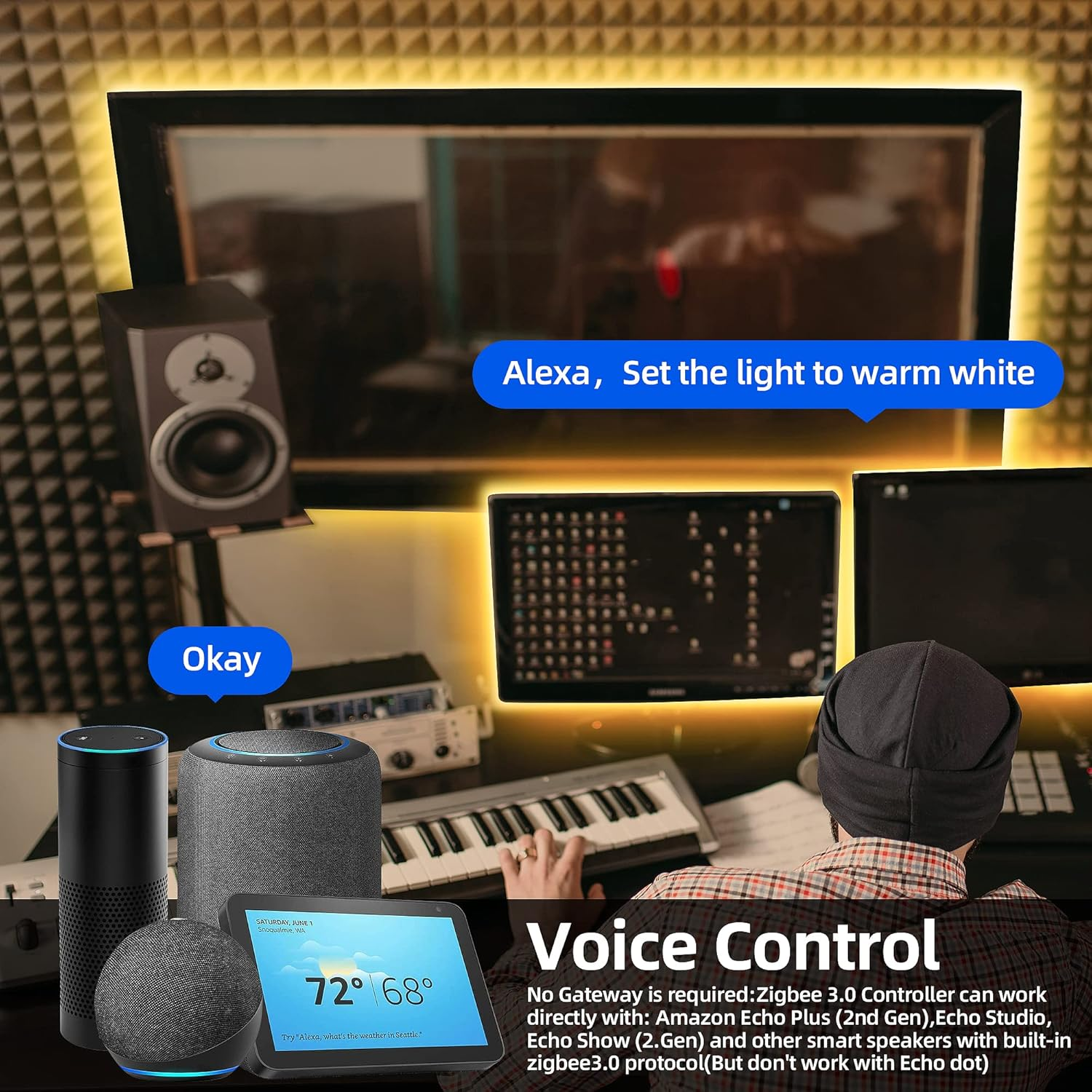 Zigbee USB RGBWW LED Strip Light Dimmable Smart Ambiance LED Kit Work with Hub Bridge Echo plus for App/Alexa Voice Control 6.56Ft RGB Cold White Warm White 5V RGBCCT Lightstrip plus Lighting image number 5