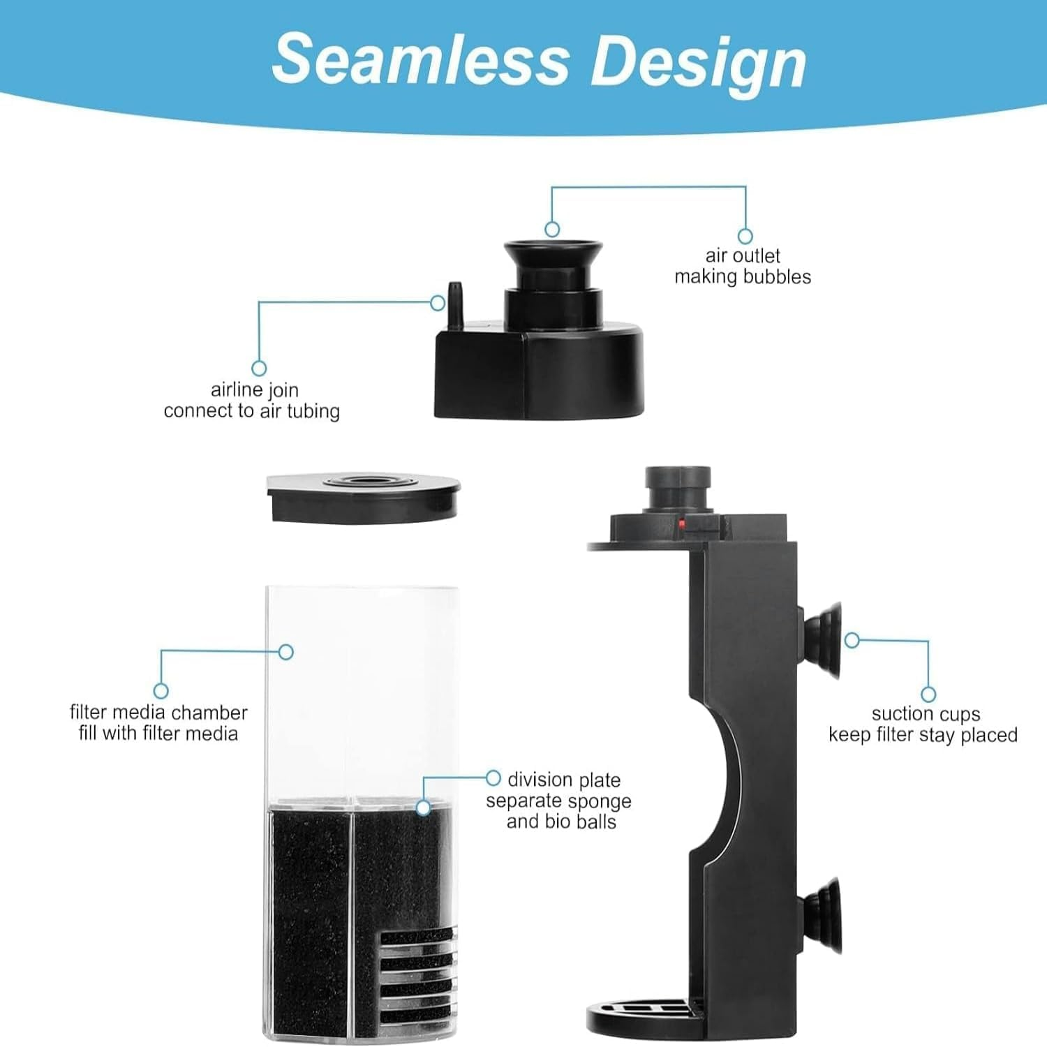 Aquarium Filter, Fish Tank Filter for Small Tank, Small Internal Aquarium Filter, Submersible Foam Filter with Filtered Ceramic Balls, Small Aquarium Filter for Breeding Fry Shrimp Tank (Black) image number 2